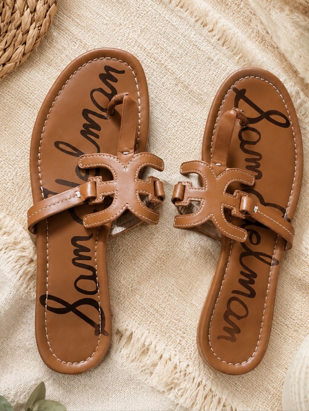 Sam Edelman 9.5w Brown Leather Logo Slide Sandals